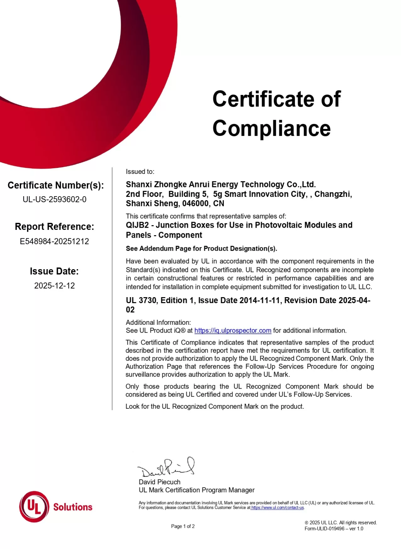 certificate of compliance
